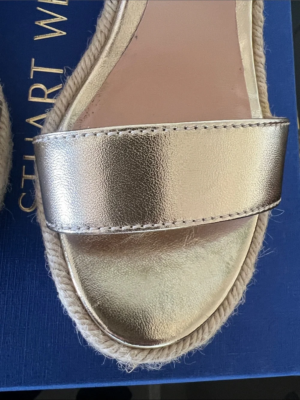 Stuart Weitzman Metallic Gold Espadrille Wedge Sandals - Picture 7 of 9